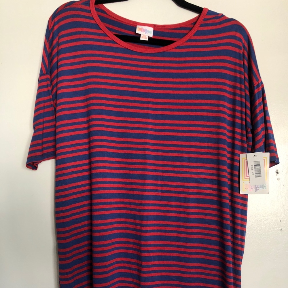 New Lularoe Irma XS striped Red & Blue